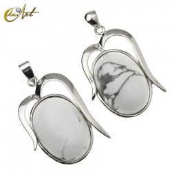 Oval pendant of Natural Stone Athenas model - Howlite
