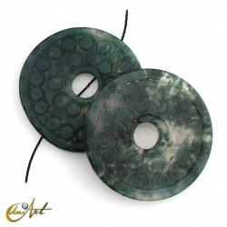Decorated circular beads - Moss Agate