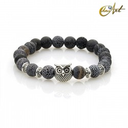 Pulsera búho de ágata con eflorescencia - Negro.