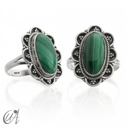 Oval malachite vintage ring with sterling silver - 11