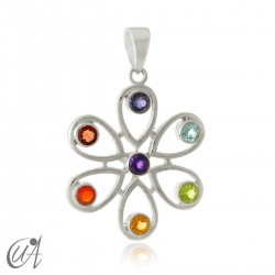 Sterling silver flower with chakras stones