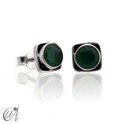 Square earrings in 925 silver and stones - Emerald