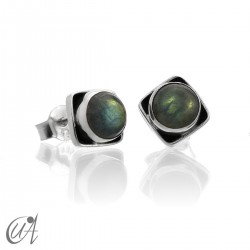 Square earrings in 925 silver and stones - Labradorite