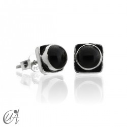 Square earrings in 925 silver and stones - Onyx