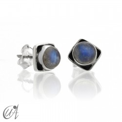 Square earrings in 925 silver and stones - Moonstone