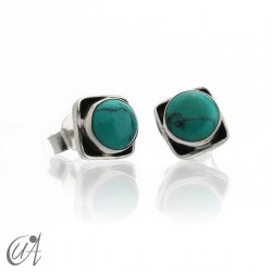 Square earrings in 925 silver and stones - Turquoise