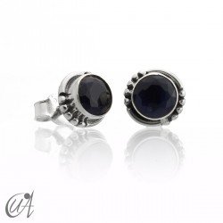 Gems and sterling silver, round earrings model Hecate - Sapphire