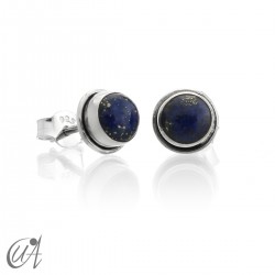 Sterling silver round earrings with gemstones - Lapis Lazuli