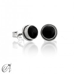 Sterling silver round earrings with gemstones - Onyx