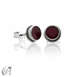 Sterling silver round earrings with gemstones - Ruby