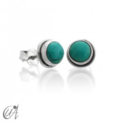 Sterling silver round earrings with gemstones - Turquoise