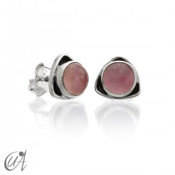 Sterling  silver triangular earrings with stone - Rose Quartz