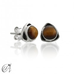 Sterling  silver triangular earrings with stone - Tiger Eye