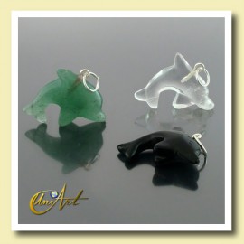 Dolphin Pendant (Big Size) in several stones - Crystal Quartz