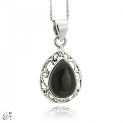 Lahab pendant in sterling silver with natural stone - Gold Obsidian
