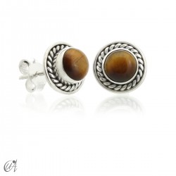 Sunna mini earrings, gems and sterling silver - Tiger Eye