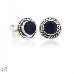 Sunna mini earrings, gems and sterling silver - Sapphire