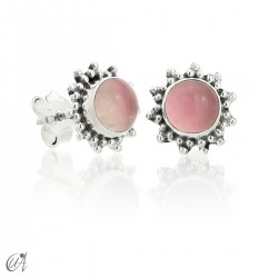 Mini pendientes de piedras y plata de ley , Surya - Cuarzo Rosa