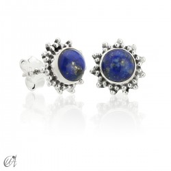 Mini gemstone and sterling silver earrings, Surya - Lapis Lazuli