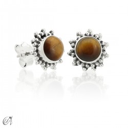 Mini gemstone and sterling silver earrings, Surya - Tiger Eye