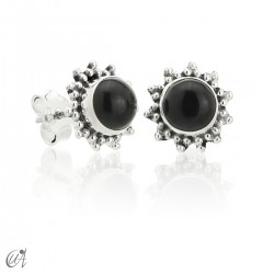 Mini gemstone and sterling silver earrings, Surya - Onyx