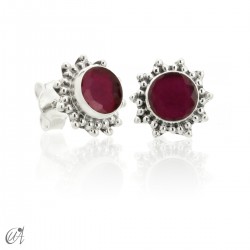 Mini gemstone and sterling silver earrings, Surya - Ruby