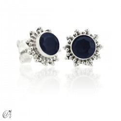 Mini gemstone and sterling silver earrings, Surya - Sapphire