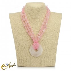 Collar de organza y piedra natural con colgante donut - Cuarzo Rosa