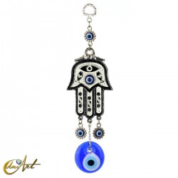 Hand with ethnic drawing and Turkish eye - Dark blue