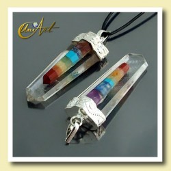 Colgante Doble Punta con las Piedras de los Chakras - Cristal de Roca