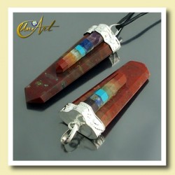 Colgante Doble Punta con las Piedras de los Chakras - Jaspe Rojo