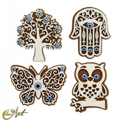 20 wooden ornaments with turkish evil eye and magnet