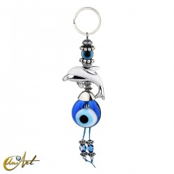 Turkish evil eye amulet keychain with Dolphin - White