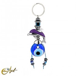 Turkish evil eye amulet keychain with Dolphin - Purple.