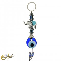 Elephant keychain with turkish evil eye - Sky blue
