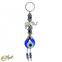 Elephant keychain with turkish evil eye - White