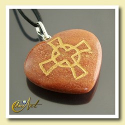 Colgante Cruz Celta en Piedra Natural (corazón) - Aventurina Naranja