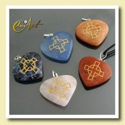 Heart pendant with  the Celtic Cross engraved in Natural Stone - Orange Aventurine