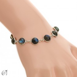 Pulsera de plata con gemas redondas - Labradorita