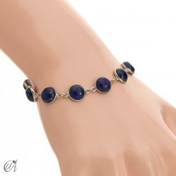 Pulsera de plata con gemas redondas - Lapislázuli