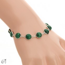 Pulsera de plata con gemas redondas - Malaquita
