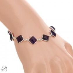 Silver bracelet with stones - squares - Amethyst