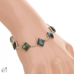 Silver bracelet with stones - squares - Labradorite