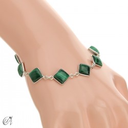 Silver bracelet with stones - squares - Malachite