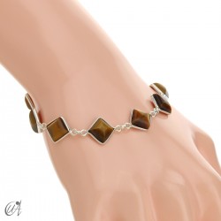 Silver bracelet with stones - squares - Tiger Eye