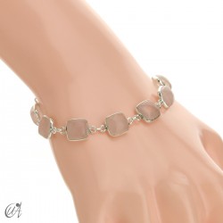 Pulsera con piedras cuadradas en plata - Cuarzo Rosa