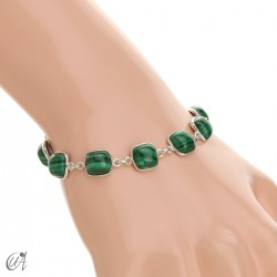 Silver bracelet with cushion cut stones - Malachite