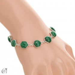 Hexagonal gemstone bracelet in sterling silver - Malachite