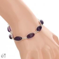 Oval bracelet, sterling silver with gemstones - Amethyst