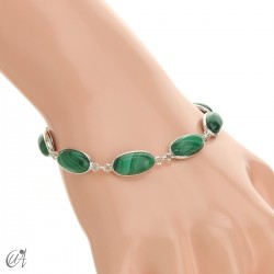 Oval bracelet, sterling silver with gemstones - Malachite